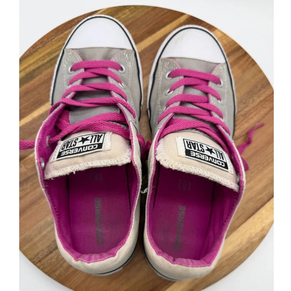 Converse All Star Low Top Junior Size 5 Sneakers Grey Cream Pink Laces 0515